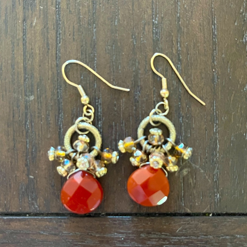 Orange/Red and gold earrings purchased from Monkees Boutique. Worn once.